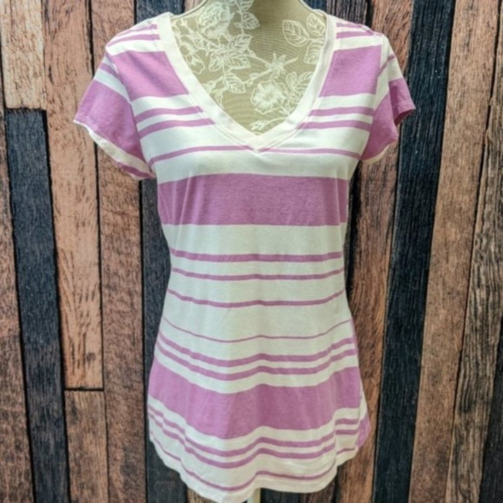 V Neck Purple and White Tee